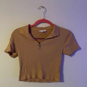 Tan cropped polo tee